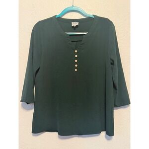 Late August Dark Green Henley Blouse 3/4 Sleeve Split Neck Top Medium DT6638-3Q